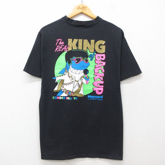 L★古着 半袖 ビンテージ Tシャツ メンズ 90年代 90s サメ KING コットン クルーネック USA製 黒 ブラック 25jul25 中古
