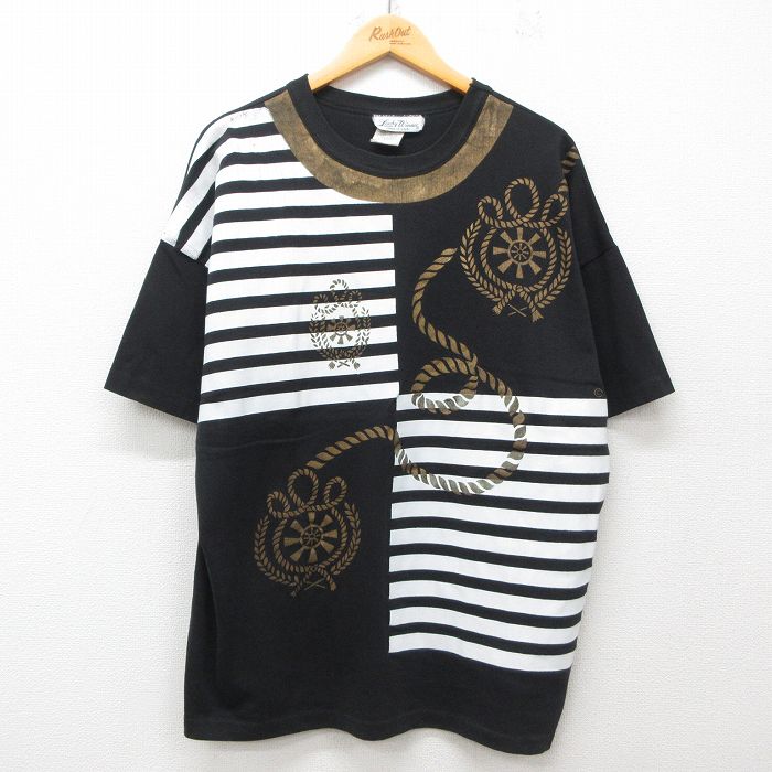 XL★古着 半袖 ビンテージ Tシャツ メンズ 90年代 90s 縄 大きいサイズ クルーネック USA製 黒他 ブラック 25jul25 中古