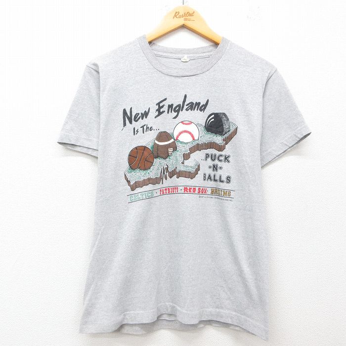 M★古着 スクリーンスターズ 半袖 ビンテージ Tシャツ メンズ 80年代 80s MLB ボストンレッドソックス NBA ボストンセルティックス グレー 霜降り バスケットボール メジャーリーグ ベースボール 野球 25jul25 中古