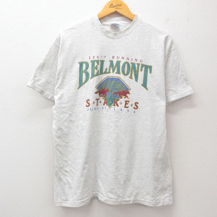 L★古着 ヘインズ Hanes 半袖 ビンテージ Tシャツ メンズ 90年代 90s ベルモント コットン クルーネック USA製 薄グレー 霜降り 25jul25 中古