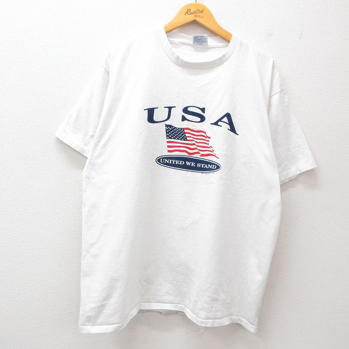 XL★古着 All sport 半袖 ビンテージ Tシャツ メンズ 90年代 90s USAロゴ 星条旗 コットン クルーネック 白 ホワイト 25jul25 中古