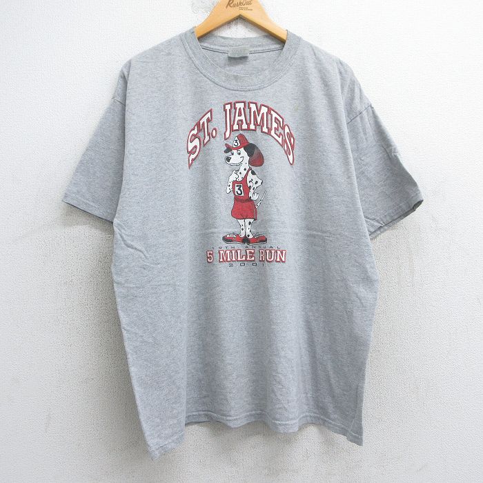 XL★古着 半袖 ビンテージ Tシャツ メンズ 00年代 00s セントジェームス 犬 大きいサイズ クルーネック グレー 霜降り 25jul25 中古