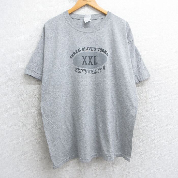 XL★古着 半袖 ビンテージ Tシャツ メンズ 00年代 00s スリーオリーブスウォッカ 大学 大きいサイズ クルーネック グレー 霜降り 25jul25 中古