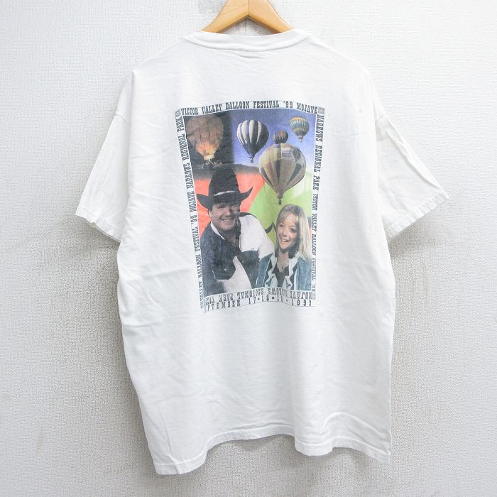 XL★古着 ヘインズ Hanes 半袖 ビンテージ Tシャツ メンズ 90年代 90s 気球 バドワイザー ビール 大きいサイズ コットン クルーネック 白 ホワイト 25jul25 中古