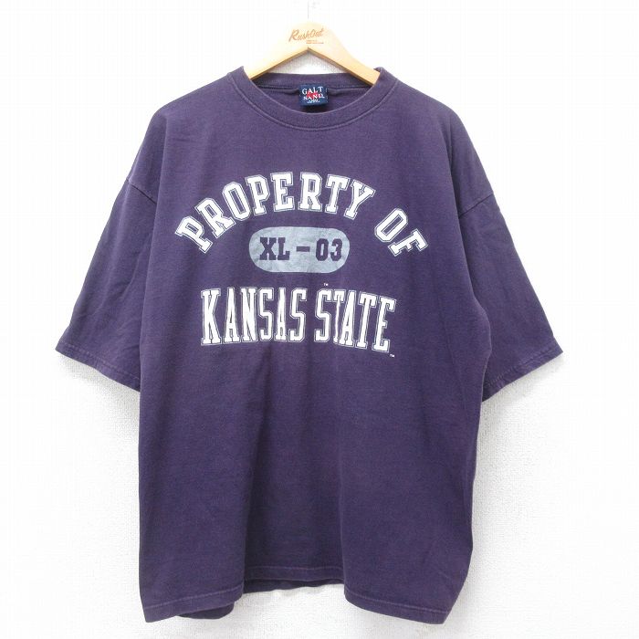 【50%OFF】XL★古着 半袖 ビンテージ Tシャツ メンズ 90年代 90s KANSAS カレッジ コットン クルーネック USA製 紺 ネイビー 【spe】 25jul25 中古