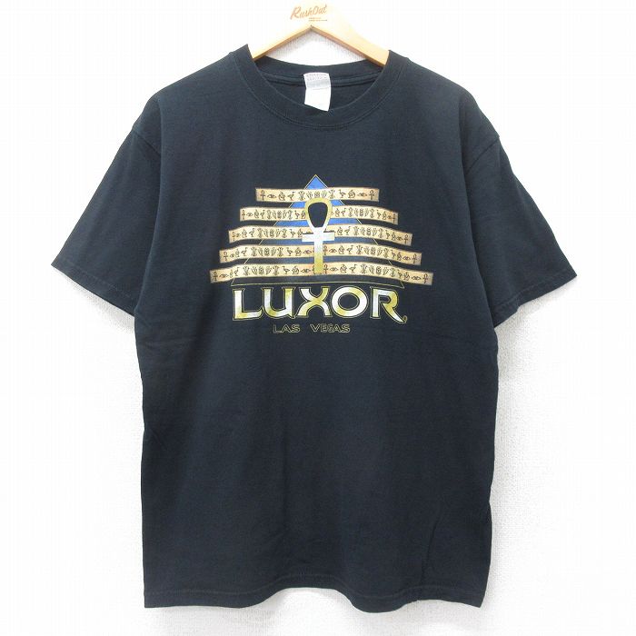 【20%OFF】L★古着 半袖 ビンテージ Tシャツ メンズ 00年代 00s LUXOR ラスベガス コットン クルーネック 黒 ブラック 25jul25 中古