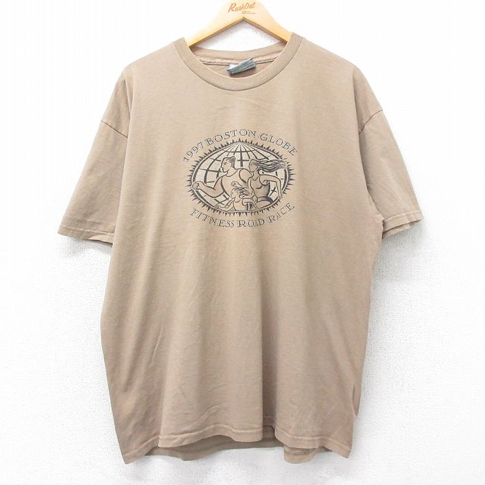 【50%OFF】XL★古着 リー Lee 半袖 ビンテージ Tシャツ メンズ 90年代 90s ボストン レース 大きいサイズ コットン クルーネック USA製 茶系 ブラウン 25jul25 中古