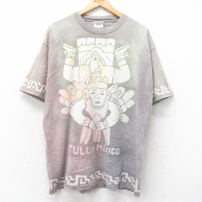00s 半袖Tシャツ TULUMメキシコプリント タイダイ グレー XL | 古着