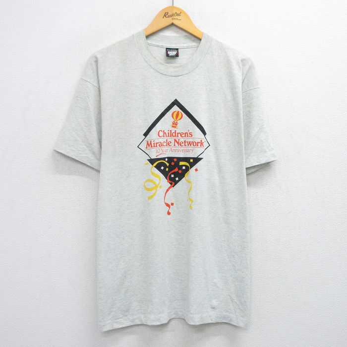 XL★古着 スクリーンスターズ 半袖 ビンテージ Tシャツ メンズ 80年代 80s チルドレン ネットワーク 大きいサイズ クルーネック USA製 薄グレー 霜降り 25jul25 中古