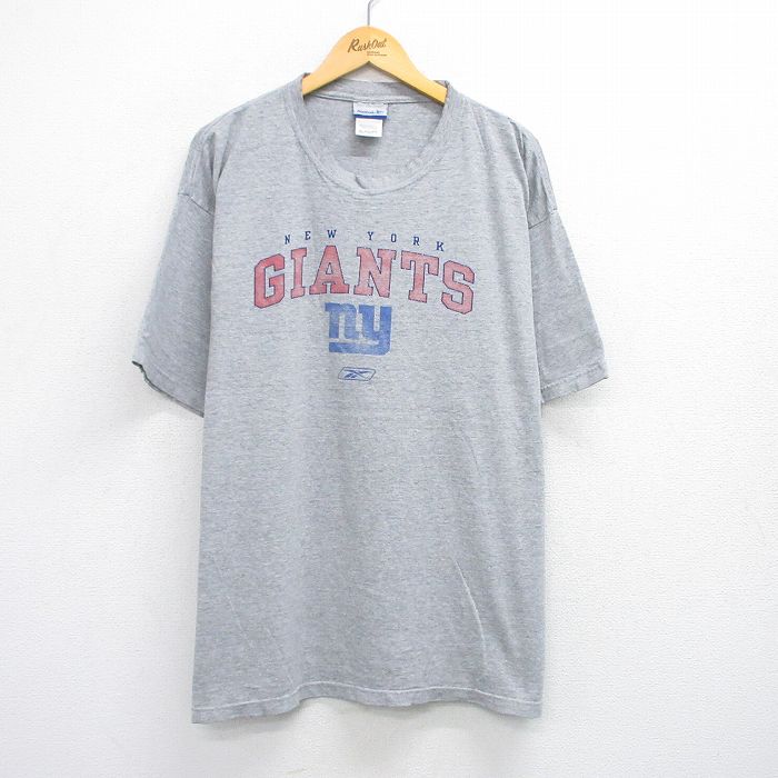 XL★古着 リーボック REEBOK 半袖 ビンテージ Tシャツ メンズ 00年代 00s NFL ニューヨークジャイアンツ 大きいサイズ クルーネック 薄グレー 霜降り アメフト スーパーボウル 25jul25 中古
