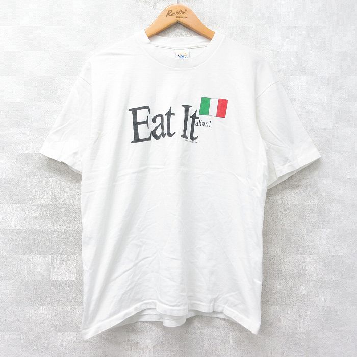 XL★古着 半袖 ビンテージ Tシャツ メンズ 90年代 90s イタリア コットン クルーネック 白 ホワイト 25jul25 中古