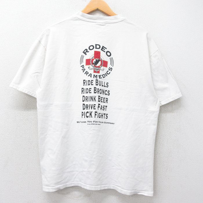 XL★古着 ヘインズ Hanes 半袖 ビンテージ Tシャツ メンズ 90年代 90s ロデオ コットン クルーネック 白 ホワイト 25jul25 中古