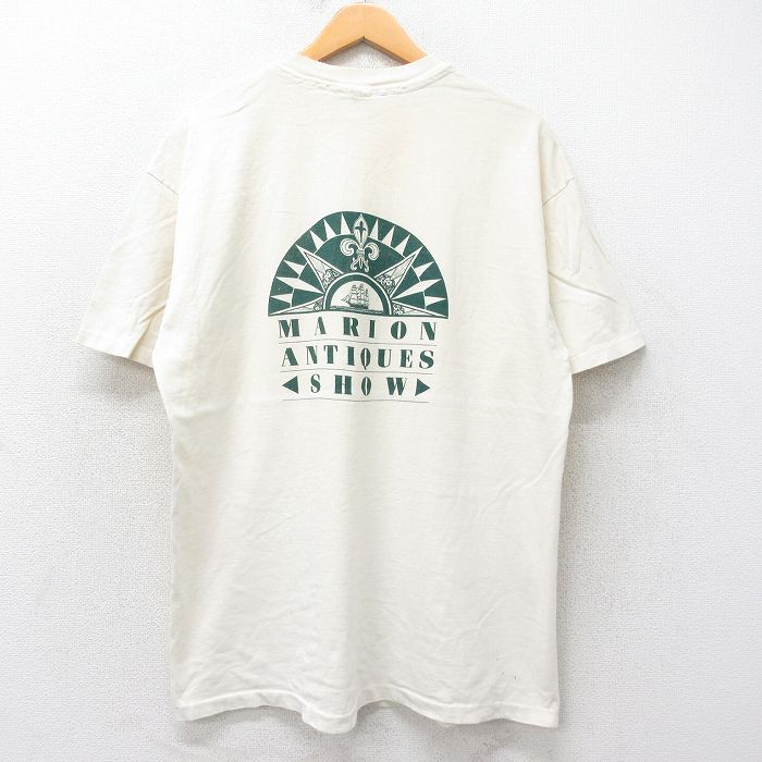 XL★古着 ヘインズ Hanes 半袖 ビンテージ Tシャツ メンズ 80年代 80s MARION ANTIQUES 大きいサイズ コットン クルーネック USA製 生成り 25jul25 中古