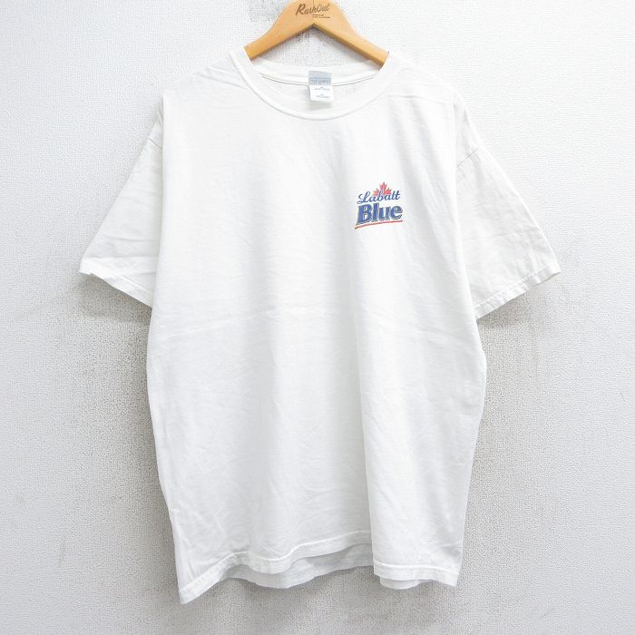 【20%OFF】XL★古着 半袖 ビンテージ Tシャツ メンズ 00年代 00s ラバットブルー ビール 大きいサイズ コットン クルーネック 白 ホワイト 25jul25 中古
