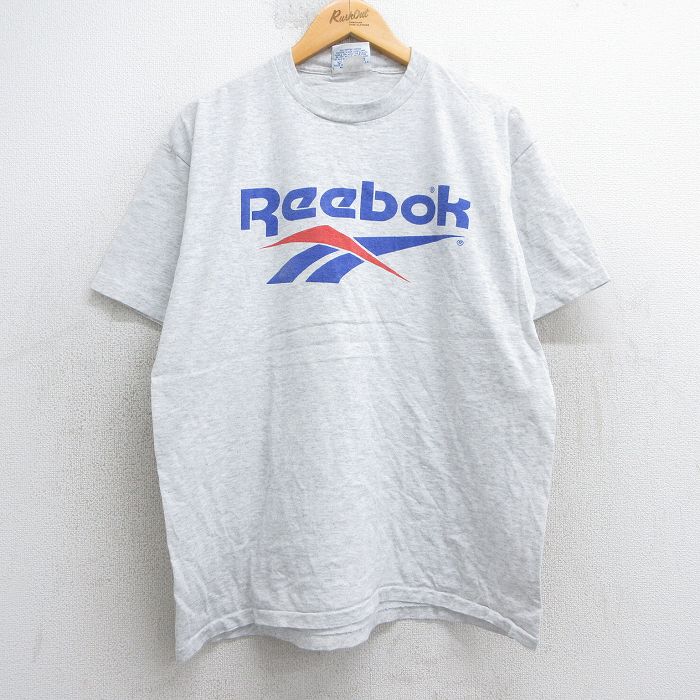 【50%OFF】XL★古着 リーボック REEBOK 半袖 ビンテージ Tシャツ メンズ 90年代 90s ビッグロゴ コットン クルーネック USA製 薄グレー 霜降り 【spe】 25jul25 中古