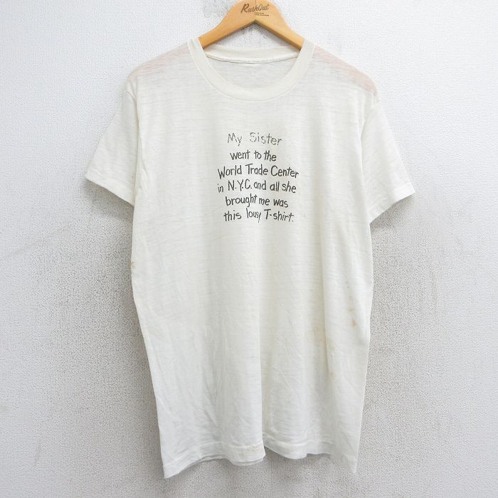 XL★古着 半袖 ビンテージ Tシャツ メンズ 80年代 80s メッセージ クルーネック 生成り 【spe】 25jul25 中古