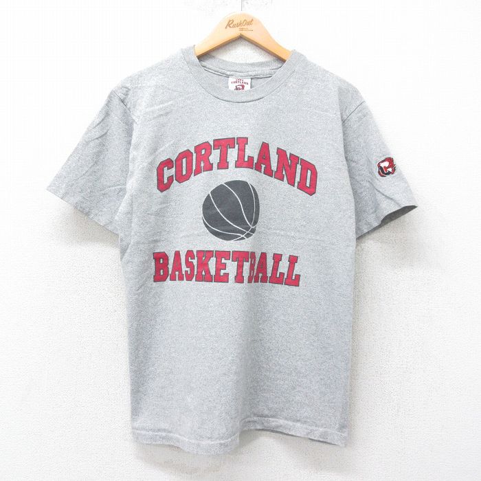 M★古着 半袖 ビンテージ Tシャツ メンズ 90年代 90s CORTLAND バスケットボール クルーネック USA製 グレー 霜降り 25jul25 中古