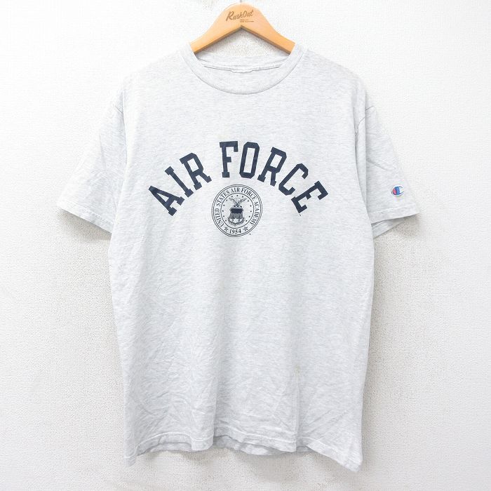 L★古着 チャンピオン Champion 半袖 ビンテージ Tシャツ メンズ 00年代 00s ミリタリー USエアフォース クルーネック 薄グレー 霜降り 25jul25 中古