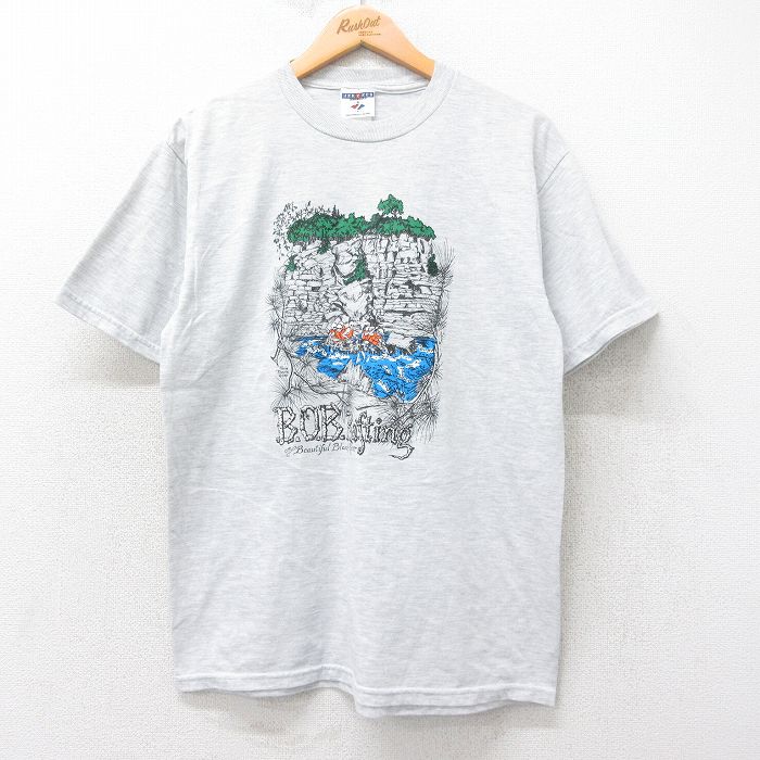 M★古着 ジャージーズ 半袖 ビンテージ Tシャツ メンズ 00年代 00s BOB Rafting クルーネック 薄グレー 霜降り 25jul25 中古