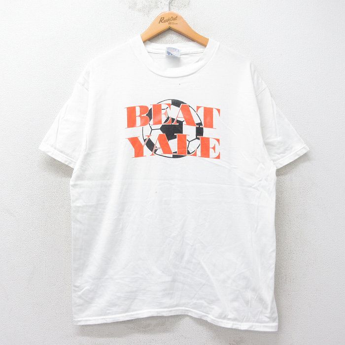 XL★古着 ヘインズ Hanes 半袖 ビンテージ Tシャツ メンズ 00年代 00s BEAT YALE サッカー コットン クルーネック 白 ホワイト 25jul25 中古