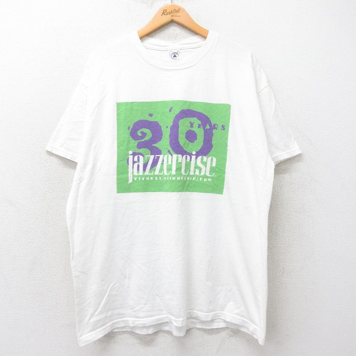 【20%OFF】XL★古着 半袖 ビンテージ Tシャツ メンズ 00年代 00s Jazzercise 大きいサイズ コットン クルーネック 白 ホワイト 25jul25 中古