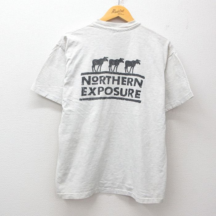 【50%OFF】XL★古着 ヘインズ Hanes 半袖 ビンテージ Tシャツ メンズ 90年代 90s NORTHERN EXPOSURE スタッフ クルーネック USA製 薄グレー 霜降り 25jul26 中古