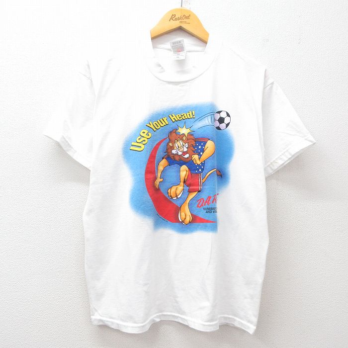 XL★古着 フルーツオブザルーム 半袖 ビンテージ Tシャツ メンズ 90年代 90s DARE ライオン サッカー クルーネック 白 ホワイト 25jul26 中古