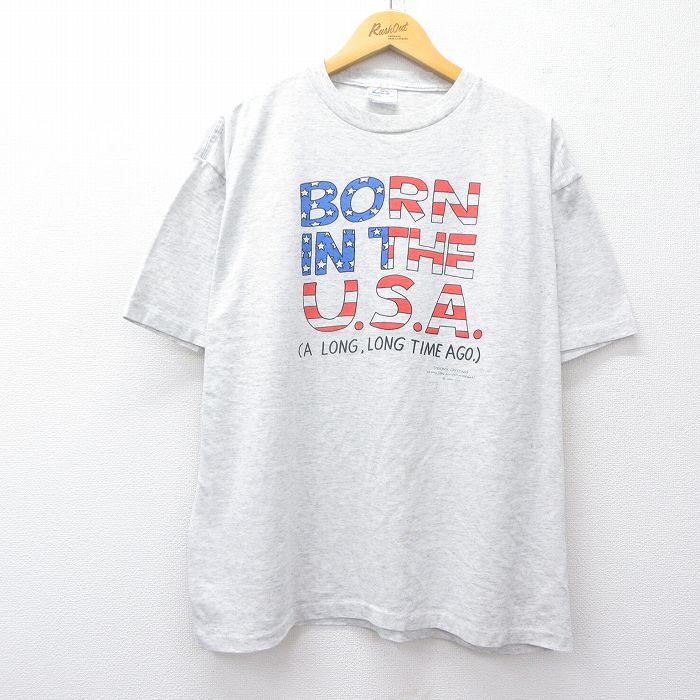 XL★古着 半袖 ビンテージ Tシャツ メンズ 90年代 90s BORN 星条旗 大きいサイズ クルーネック USA製 薄グレー 霜降り 25jul26 中古