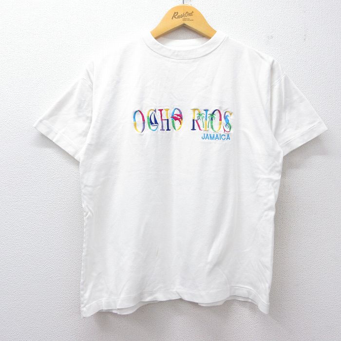 L★古着 半袖 ビンテージ Tシャツ メンズ 90年代 90s OCHO RIOS 刺繍 コットンクルーネック 白 ホワイト 25jul26 中古