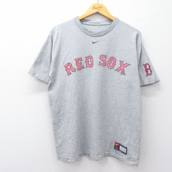 L★古着 ナイキ NIKE 半袖 ビンテージ Tシャツ メンズ 00年代 00s MLB ボストンレッドソックス クルーネック グレー 霜降り メジャーリーグ ベースボール 野球 25jul26 中古