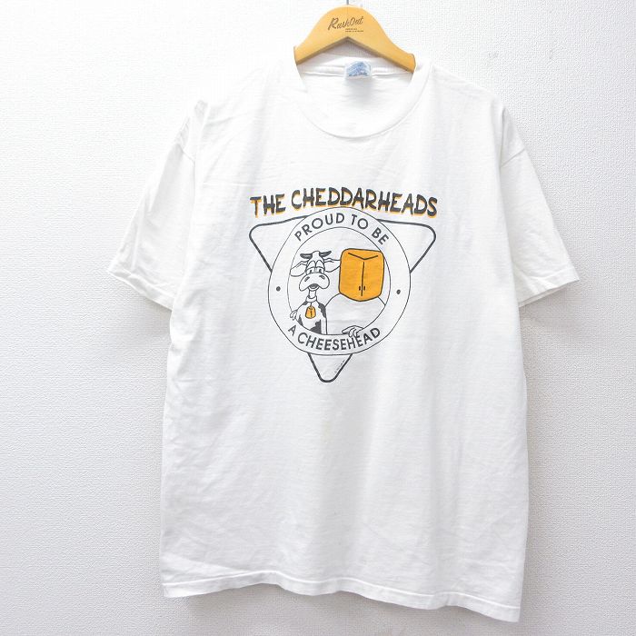 【50%OFF】XL★古着 ヘインズ Hanes 半袖 ビンテージ Tシャツ メンズ 90年代 90s 牛 チーズ 大きいサイズ コットン クルーネック USA製 白 ホワイト 【spe】 25jul26 中古