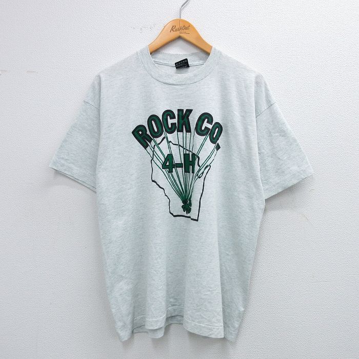 XL★古着 フルーツオブザルーム 半袖 ビンテージ Tシャツ メンズ 90年代 90s ROCK CO クルーネック USA製 薄グレー 霜降り 【spe】 25jul26 中古