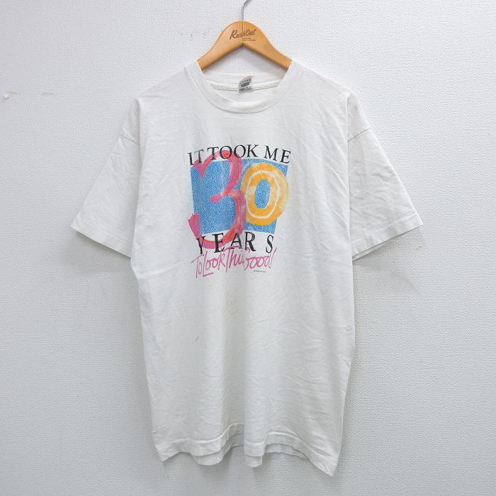 XL★古着 フルーツオブザルーム 半袖 ビンテージ Tシャツ メンズ 90年代 90s 30YEARS コットン クルーネック USA製 白 ホワイト 25jul26 中古