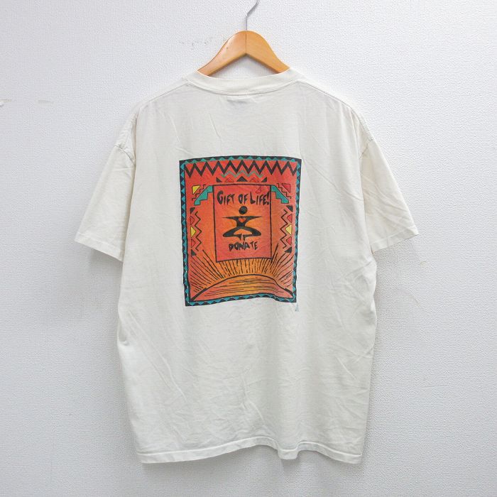 XL★古着 オニータ ONEITA 半袖 ビンテージ Tシャツ メンズ 90年代 90s DONATE LOURDES 大きいサイズ クルーネック 白 ホワイト 25jul26 中古