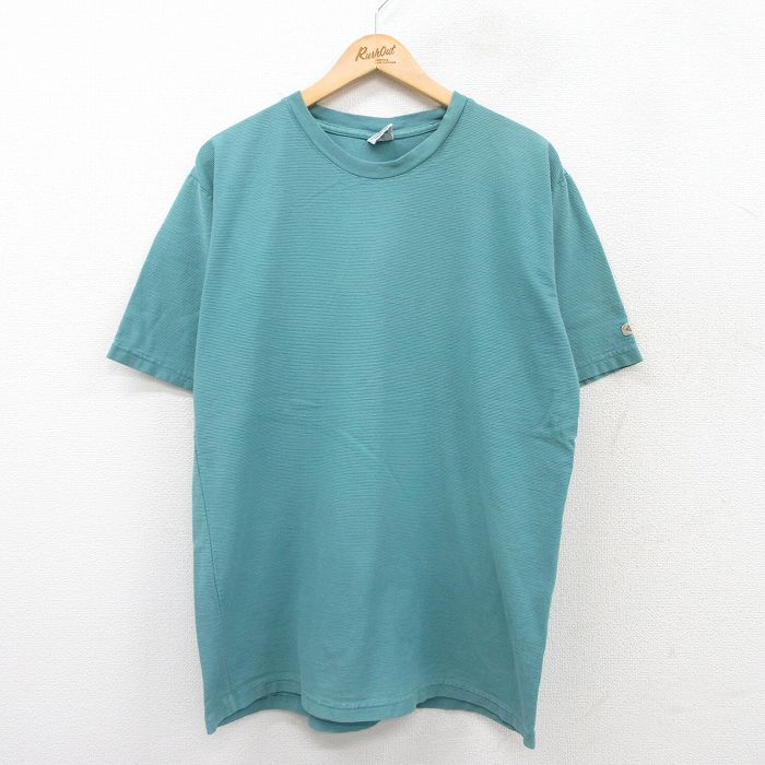 XL★古着 コロンビア COLUMBIA 半袖 ビンテージ Tシャツ メンズ 90年代 90s 無地 コットン クルーネック USA製 青緑系 25jul26 中古