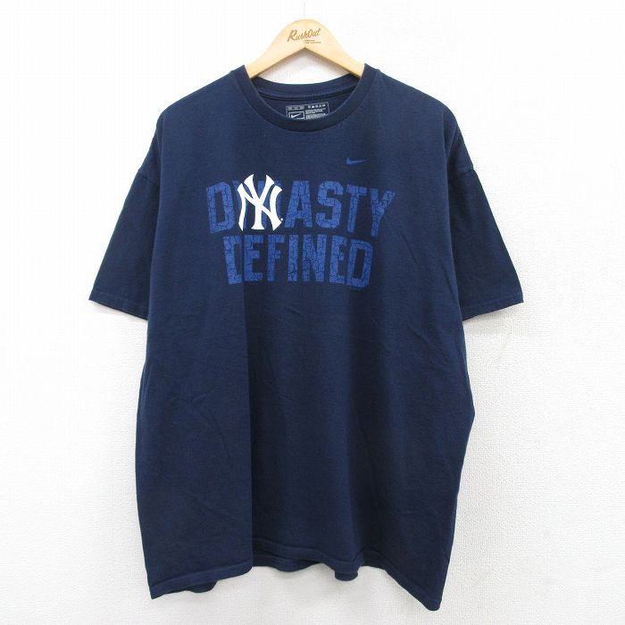 【50%OFF】XL★古着 ナイキ NIKE 半袖 ビンテージ Tシャツ メンズ 00年代 00s MLB ニューヨークヤンキース 大きいサイズ コットン クルーネック 紺 ネイビー メジャーリーグ ベースボール 野球 25jul26 中古
