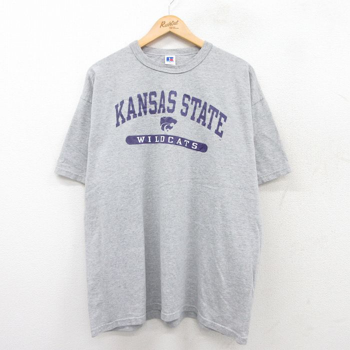 XL★古着 ラッセル 半袖 ビンテージ Tシャツ メンズ 00年代 00s KANSAS 大きいサイズ クルーネック グレー 25jul26 中古