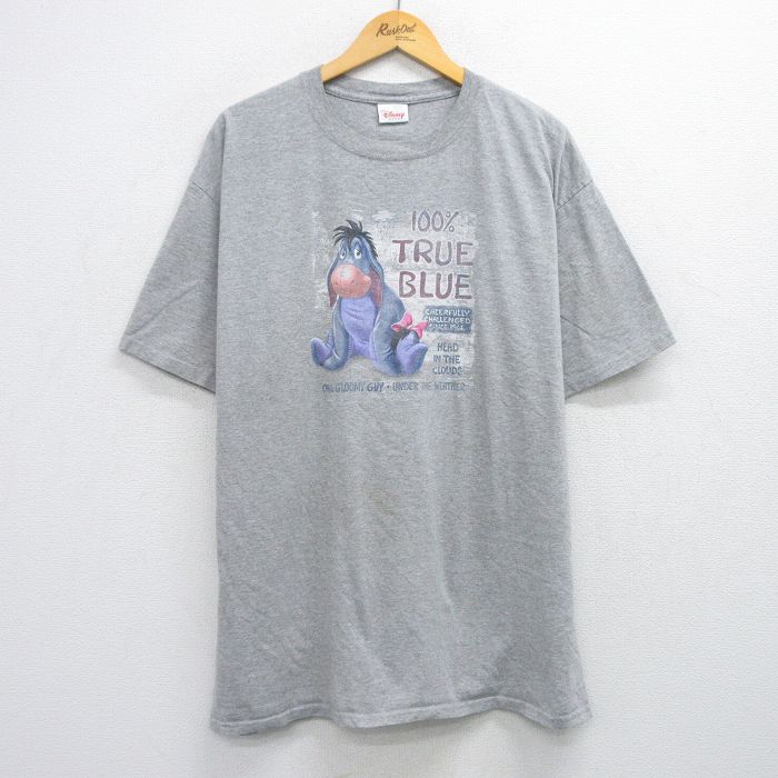 【50%OFF】XL★古着 半袖 ビンテージ Tシャツ メンズ 00年代 00s ディズニー DISNEY くまのプーさん イーヨー 大きいサイズ ロング丈 クルーネック グレー 霜降り 25jul26 中古