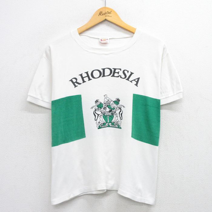 【50%OFF】L★古着 半袖 ビンテージ Tシャツ メンズ 80年代 80s RHODESIA クルーネック 白他 ホワイト 25jul26 中古