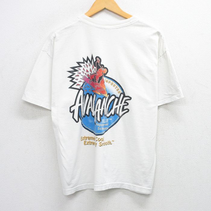XL★古着 半袖 ビンテージ Tシャツ メンズ 90年代 90s AVALANCHE スノーボード コットン クルーネック USA製 白 ホワイト 25jul26 中古