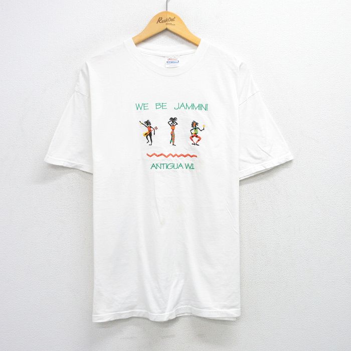 【20%OFF】XL★古着 ヘインズ Hanes 半袖 ビンテージ Tシャツ メンズ 00年代 00s JAMMIN 刺繍 コットン クルーネック 白 ホワイト 25jul26 中古