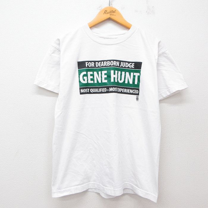 M★古着 半袖 ビンテージ Tシャツ メンズ 90年代 90s GENE HUNT コットン クルーネック USA製 白 ホワイト 25jul26 中古