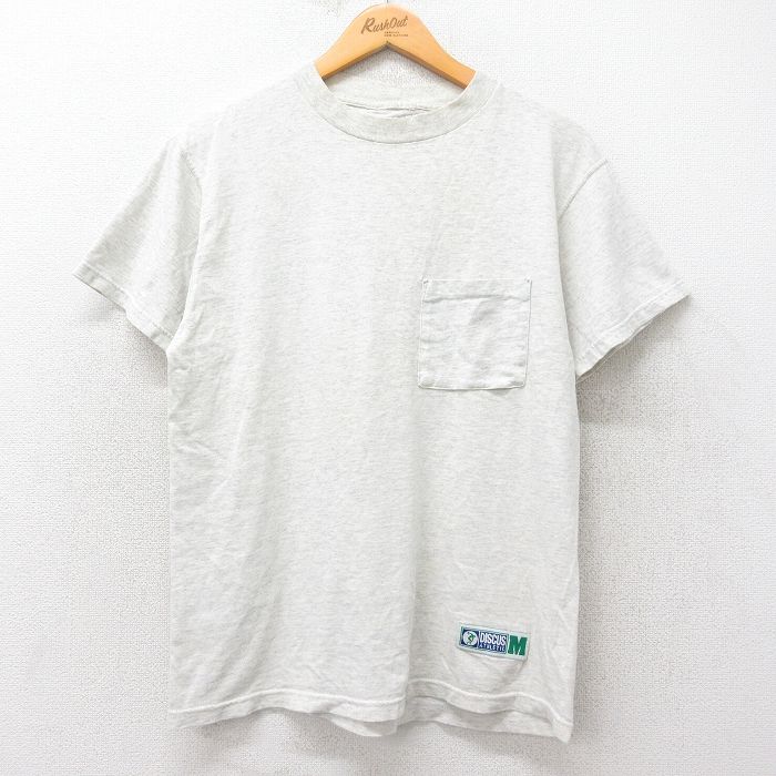 M★古着 ディスカス 半袖 ビンテージ Tシャツ メンズ 00年代 00s 無地 胸ポケット付き クルーネック 薄グレー 霜降り 25jul26 中古