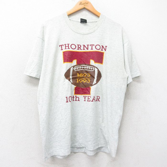 XL★古着 フルーツオブザルーム 半袖 ビンテージ Tシャツ メンズ 90年代 90s THORNTON フットボール クルーネック USA製 薄グレー 霜降り 25jul26 中古