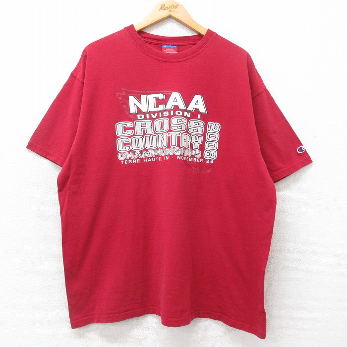 XL★古着 チャンピオン champion 半袖 ビンテージ Tシャツ メンズ 00年代 00s NCAA 大きいサイズ コットン クルーネック エンジ 25jul26 中古