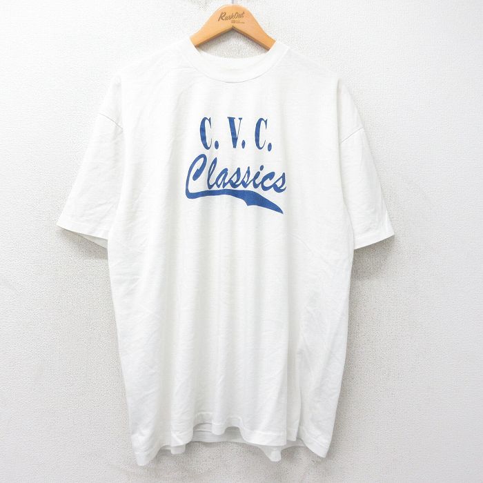 【20%OFF】XL★古着 ヘインズ Hanes 半袖 ビンテージ Tシャツ メンズ 80年代 80s CVC Classics 44 大きいサイズ クルーネック USA製 白 ホワイト 25jul26 中古