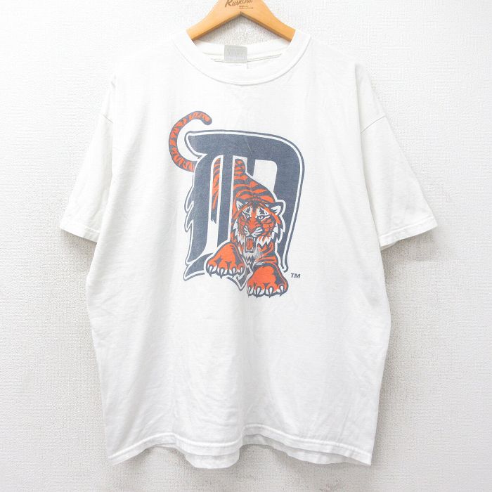 XL★古着 半袖 ビンテージ Tシャツ メンズ 00年代 00s MLB デトロイトタイガース 大きいサイズ コットン クルーネック 白 ホワイト メジャーリーグ ベースボール 野球 25jul26 中古