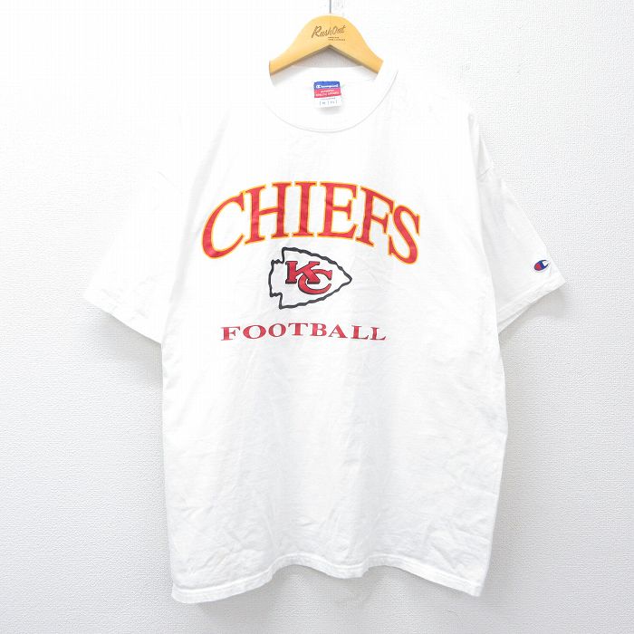 XL★古着 チャンピオン champion 半袖 ビンテージ Tシャツ メンズ 00年代 00s NFL カンザスシティチーフス 大きいサイズ コットン クルーネック 白 ホワイト アメフト スーパーボウル 25jul26 中古