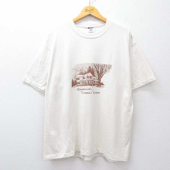 【50%OFF】XL★古着 ジャージーズ 半袖 ビンテージ Tシャツ メンズ 90年代 90s Veronicas Tearoom 大きいサイズ クルーネック USA製 生成り 25jul26 中古