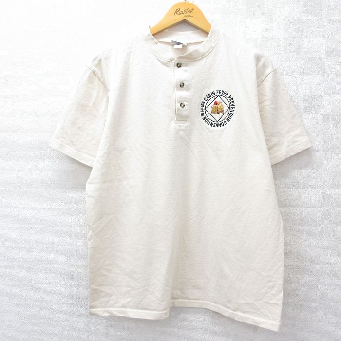 L★古着 半袖 ビンテージ Tシャツ メンズ 00年代 00s CABIN FEVER コットン ヘンリーネック 生成り 25jul26 中古